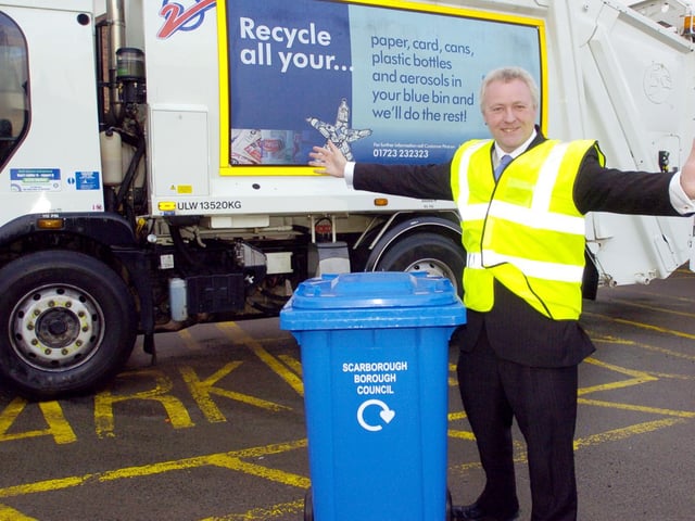 Councillor Andrew Backhouse celebrates Scarboroughs success in its recycling scheme.