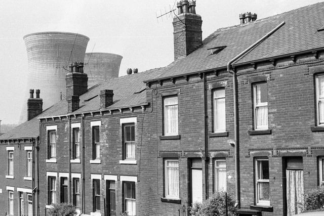 Barnbrough Street looking down towards Kirkstall Road with Kirkstall Power Station seen in the background in 1969.