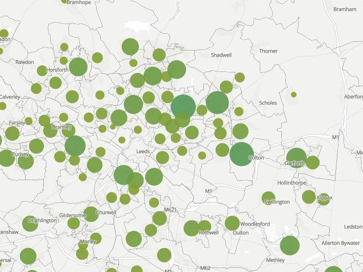 Office for National Statistics data shows the number of coronavirus deaths across Leeds in 2020