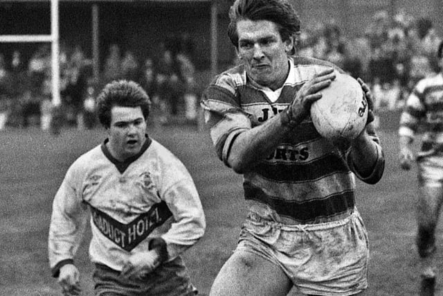 Wigan forward Graeme West strides over the line for one of his two tries against Workington Town at Derwent Park in the Challenge Cup 1st round match on Sunday 9th of February 1986.  Wigan won the game 56-12.