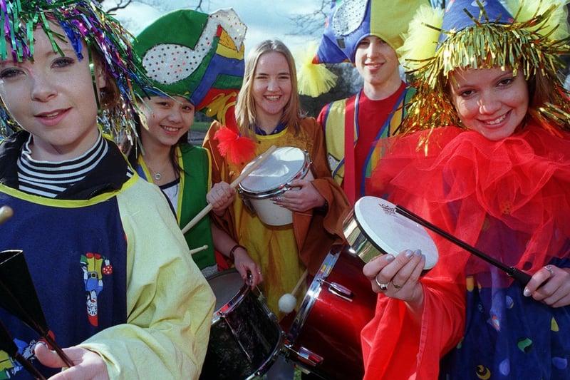 Pupils from Benton Park School formed a Samba band for a carnival in Nice. Pictured, from left, Gemma West, Sheting Lau, Allison Foster, Jordan Brearley and Karen Bradbourne.
