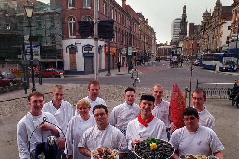 These chefs were preparing to cook up a storm at Leeds Food and Drink Festival. Pictured are Max Hall, Daniel Thrippleton, Susan Pender, Nigel Long, Danny Janes, Richard Lever, Paul Mills, Paul Harper, Barry Scott and David Matthews.