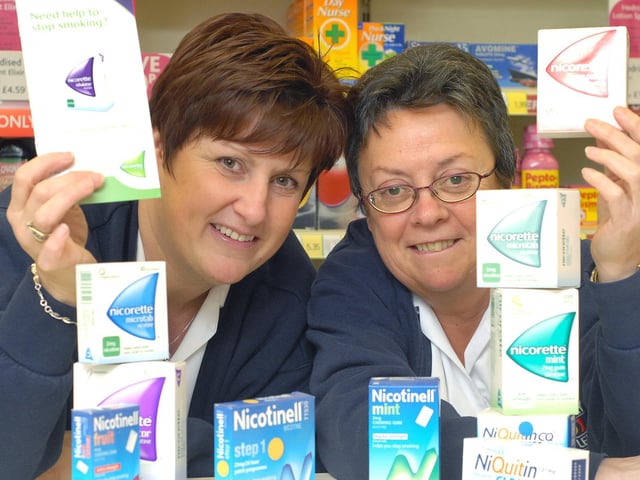 Staff at Day Lewis Pharmacy promoting the Stop Smoking campaign.