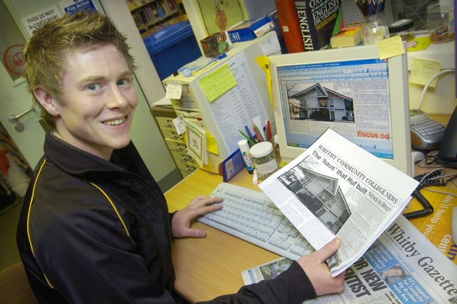 Whitby Community College student Harry Pinder works on a Gazette page.