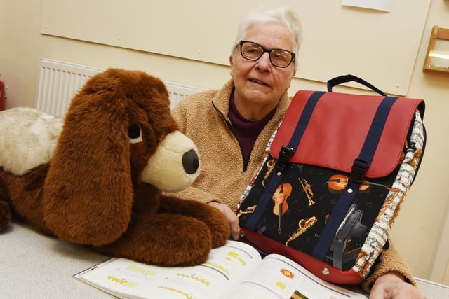 Glenys Cooke made a bag and a teddy with her needle craft.