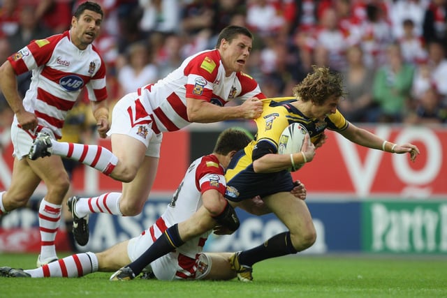 Match action during the engage Super League match between Wigan Warriors v Leeds Rhinos at the JJB Stadium on July 4, 2008 in Wigan, England.