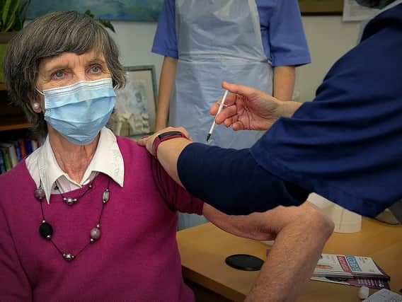 Rosemary Shaw is given the first part of the Covid vaccination in Filey