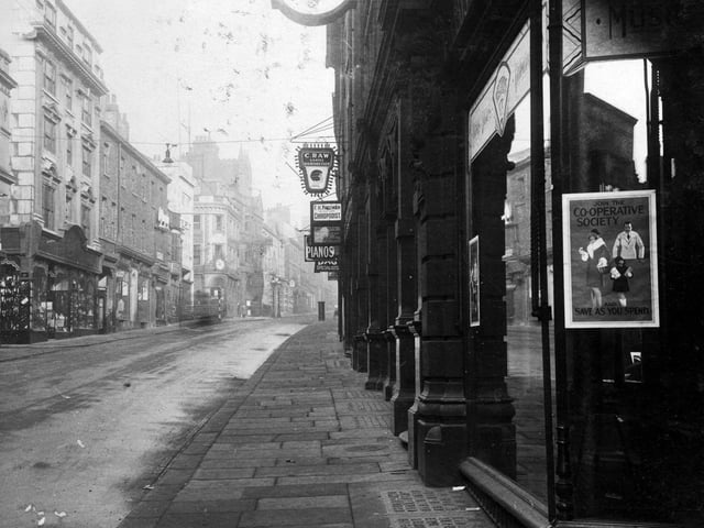 Albion Street pictured in February 1930. On right, part of the Leeds Industrial Co-operative Society building. The company HQ was on Albion Street they had two blocks of property one on each side of the road.