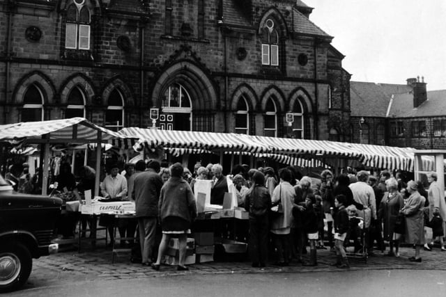 The first day of Yeadon market on Town Hall Square in August 1971.