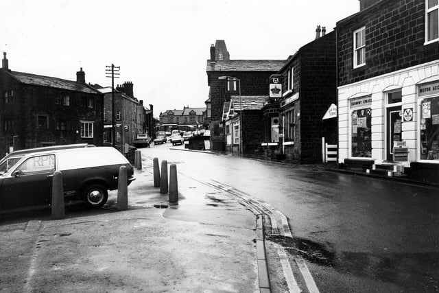 Ivegate looking towards the Town Hall Square pictured in December 1980. In the background, at the other side of Town Hall Square is Yeadon Library.