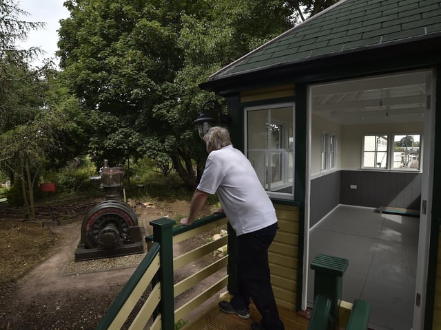 The new Nene Junction signalbox viewing platform and bird hide at Railworld's Wildlife Haven.