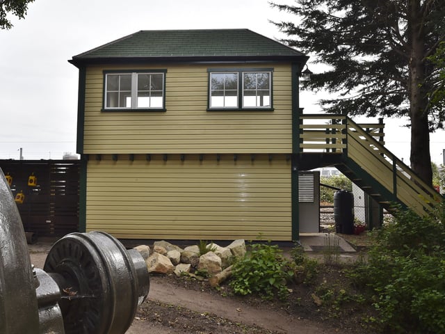 The new Nene Junction signalbox viewing platform and bird hide at Railworld's Wildlife Haven.