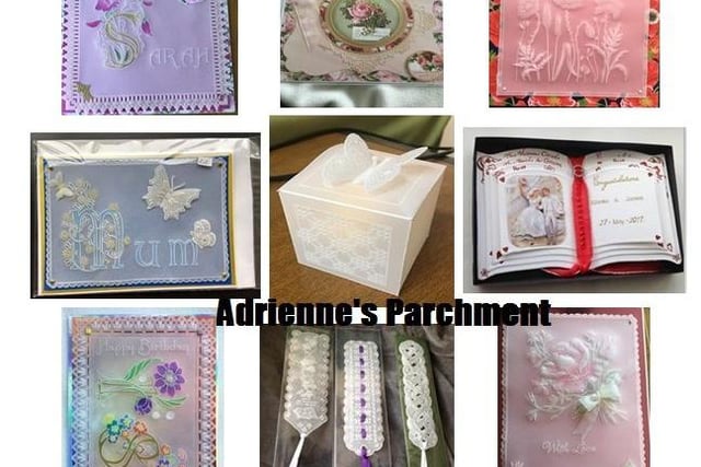 Adrienne Landa-Font with handmade parchment cards