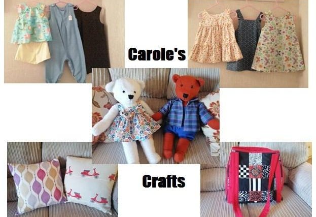 Carole’s Crafts with handmade girls’ dresses, cushions, Teddy bears and other haberdashery delights
