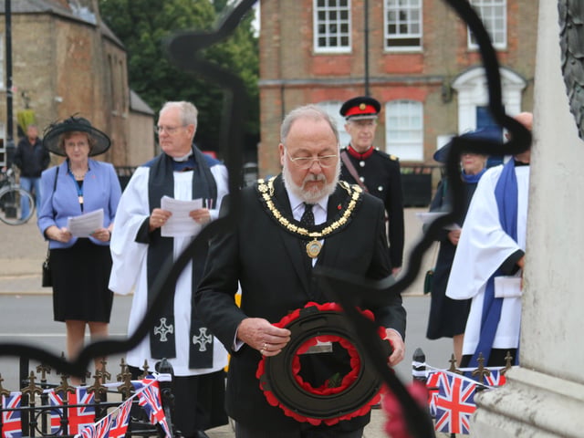 A service at the war memorial in Whittlesey to mark the 75th anniversary of VJ Day. Photo: Robert Windle
