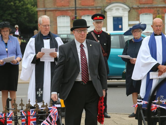 A service at the war memorial in Whittlesey to mark the 75th anniversary of VJ Day. Photo: Robert Windle