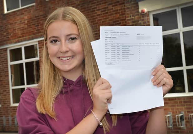 GCSE results day at St Catherine's College in Eastbourne.  Olivia Sorrell-Fleet. Art 9 and English Language 8.