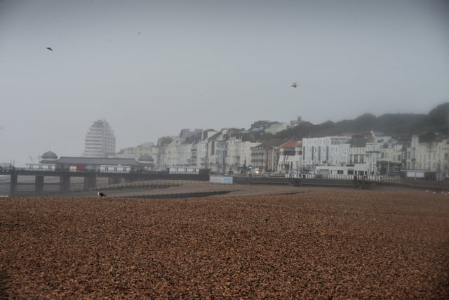 File: Hastings seafront/Hastings beach during Storm Francis, 25/8/20. SUS-200825-114510001