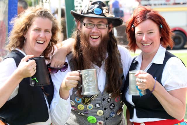 HOR 040910 Best of Sussex (food & crafts) Festival , Ale at AMBERLEY.  Grace Dunford, Paul Smith and Petra Ashby of Cuckoo's Nest Morris, Brighton -photo by steve cobb