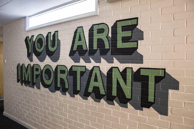 'You are important', painted by sixth form volunteer Bradley Cobden and head of art Sam Hobbs