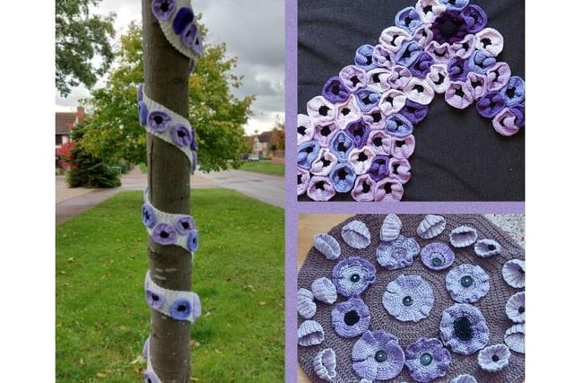 Purple poppies have been knitted to remember the animals lost in the war