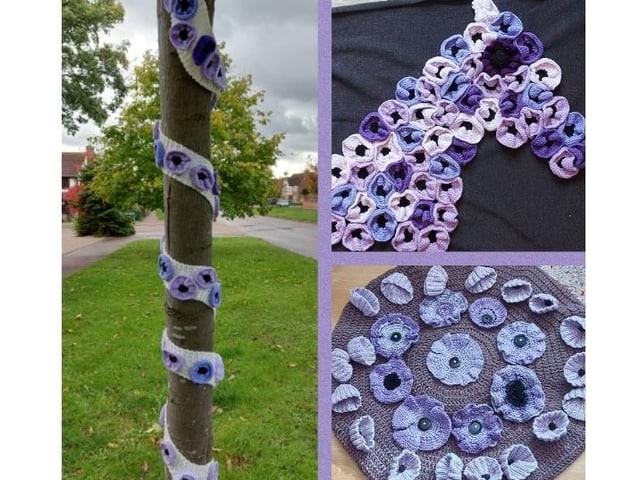 Purple poppies have been knitted to remember the animals lost in the war