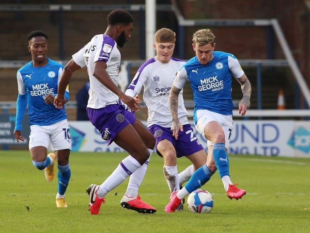 EASY LIFE: Posh have enjoyed the easiest start on paper of any team in the top six of League One, according to the ‘Relative Performance Index (RPI).’ This index is calculated by using the average points per games of both teams in any fixture.
Posh have played the current bottom five (four wins and a draw) and their RPI is currently 2.38. Sixth placed Sunderland have the highest RPI (3.38) in League One followed by Lincoln City (3.12). Posh have only played one of the current top five (a 2-1 win at Hull). Sammie Szmodics is pictured during the 5-1 win over struggling Shrewsbury.