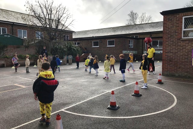 Swiss Gardens Primary School in Shoreham turned yellow for Children in Need