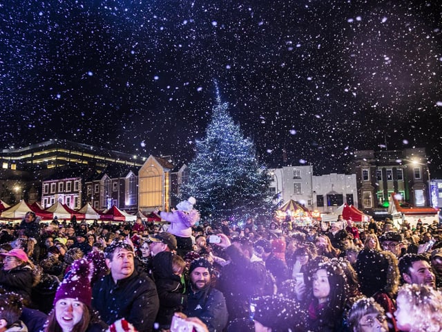 The "snow" fell during the 2018 lights switch-on