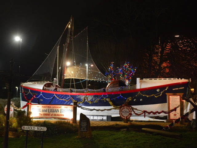 Hastings Old Town Christmas lights 2020.Cyril and Lilian Bishop lifeboat SUS-201112-075815001