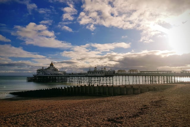 Winter sun and clouds at Eastbourne Pier, taken by Bob Newton with a  Samsung S8. SUS-210120-110424001