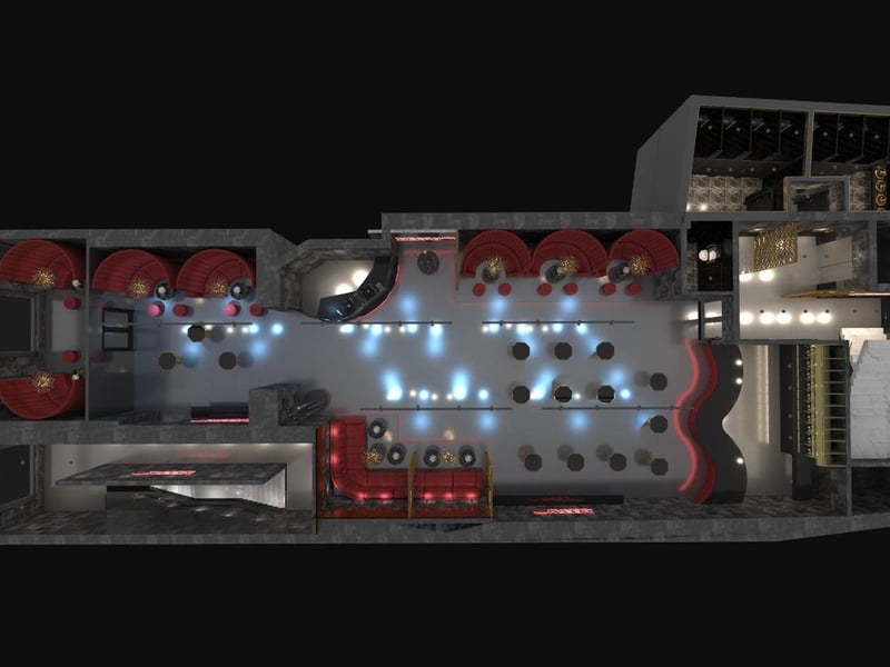 The floorplan of the first-floor nightclub.