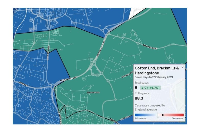 Cotton End, Brackmills and Hardingstone is another area of Northampton where case rates have tumbled
