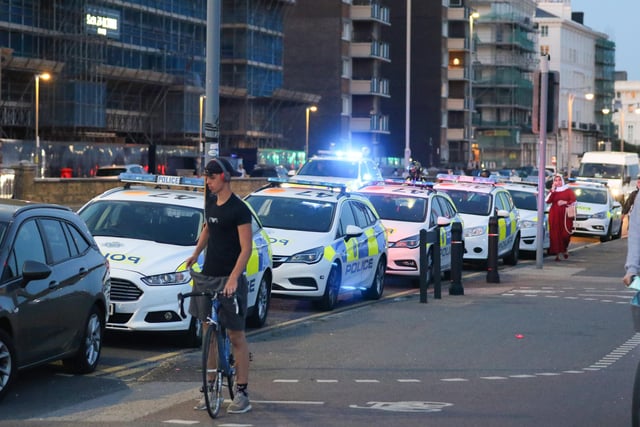 Police at the scene yesterday evening