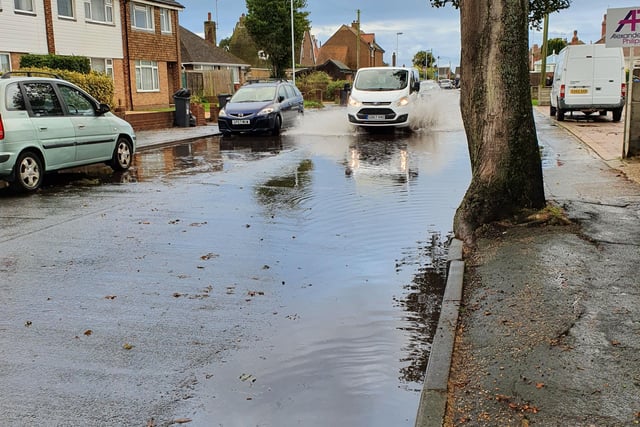 Flooding at the bottom of Cotswold Road in Durrington due to heavy rain yesterday