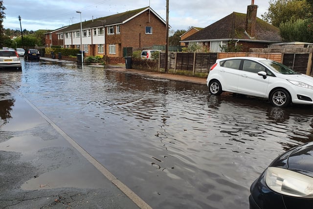 Flooding at the bottom of Cotswold Road in Durrington due to heavy rain yesterday