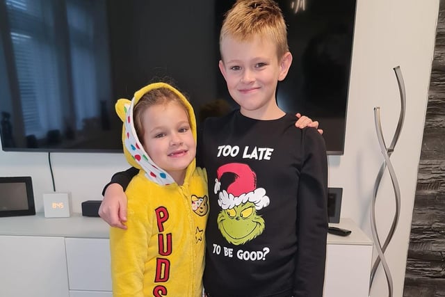 Sami and Sarah ready for their school's pyjama day.