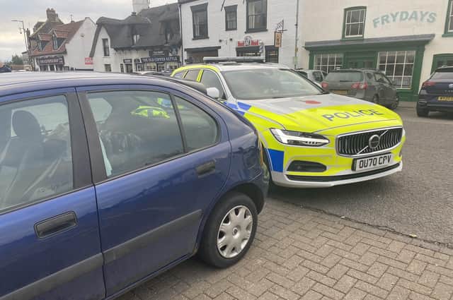 Officers said this stolen car from Lincs was located and stopped in Crowland. They said: "Three occupants arrested and a big bag of cannabis in the boot. Lincolnshire police came to our aid."