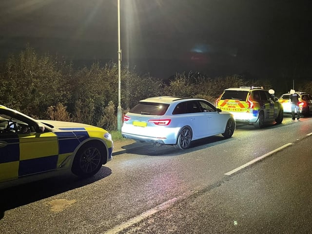Officers said this vehicle had been stolen in Cambridge before it was stopped. They said: "AudiS4 stolen from Cambridge via keyless theft and recovered within around 2 hours by TeamB RPU and local @CambsCops. Drone support from @CambsRuralCops proved pivotal. One happy owner. Forensic enquiries ongoing."