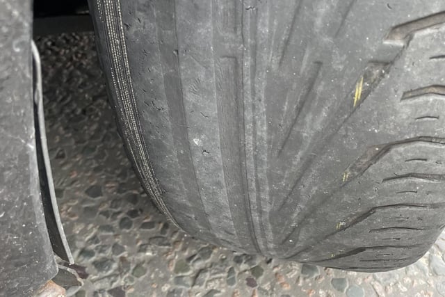 Officers issued a warning after stopping this vehicle, they said: "This vehicle caught our attention due to its state of disrepair, a quick check of the tyres showed that we were right to be suspicious. The driver has been reported and can expect three points. Always check your tyres!"
