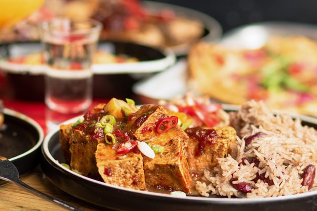 Berry glazed tofu  - Christmas at Turtle Bay in Peterborough city centre