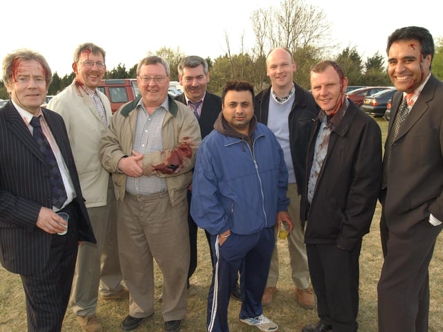 Pictured are TV 'extras', Paul King, Colin Williams, Peter Philpott from Brampton; David bennett from Holbeach, Pommy Bhogal from Peterborough; Peter Rose from Crowland; Lee Pendergast from Peterborough and Ronnie Kapila from Werrington.