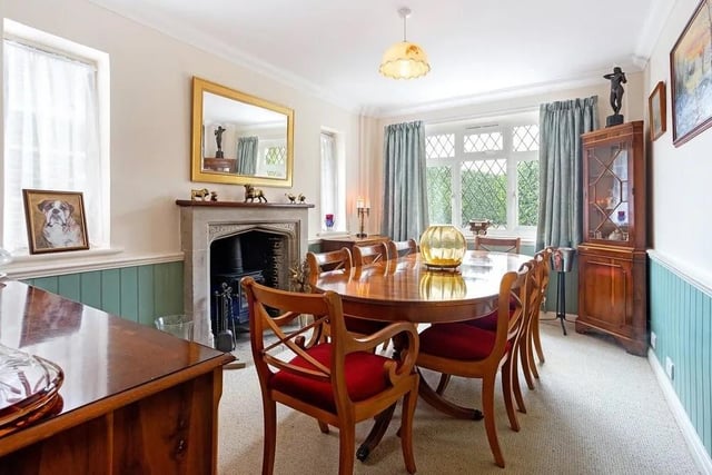 The dining room has a focal point fireplace and is great for family meals or entertaining. Picture: Hamptons - Haywards Heath Sales.