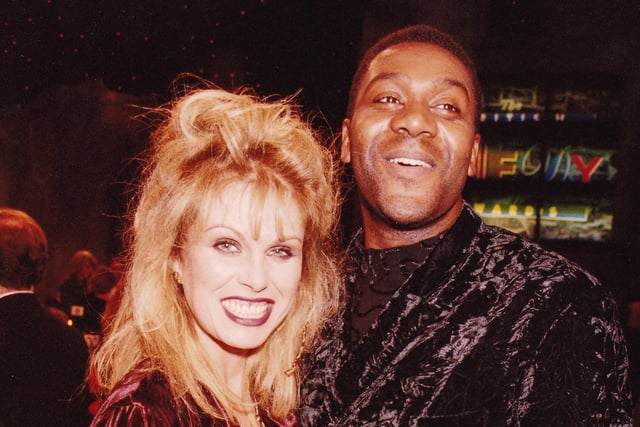 LONDON, ENGLAND - DECEMBER 12: Joanna Lumley (L) and Lenny Henry attend the 1993 Comedy Awards at TV Centre on December 12, 1993 in London, England.