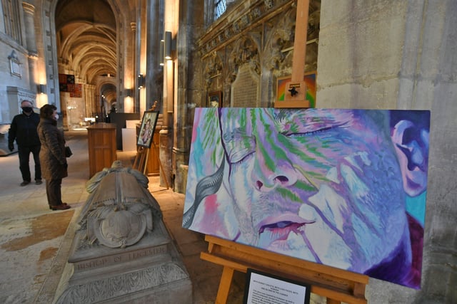 Made in Lockdown art exhibition at Peterborough Cathedral. Some of the art on display EMN-220122-164701009