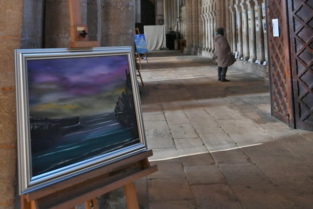 Made in Lockdown art exhibition at Peterborough Cathedral. Some of the art on display EMN-220122-164650009