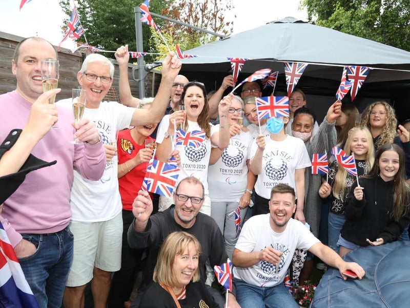 Maisie's mum and grandad Jeff with family and friends at their Wollaston home