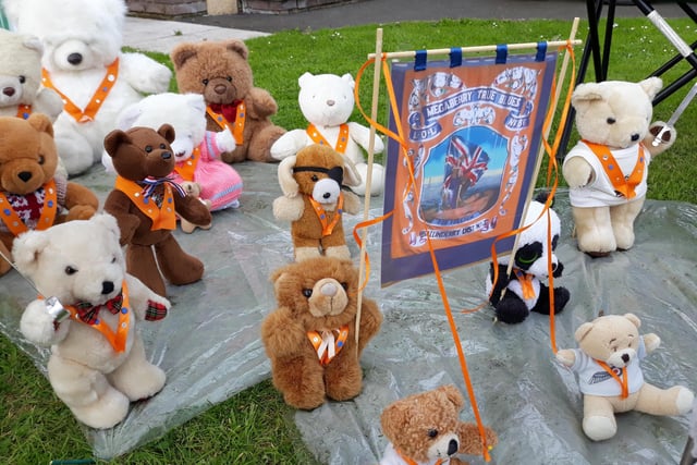 Teddy Bears lined up in Maghaberry to celebrate the Twelfth