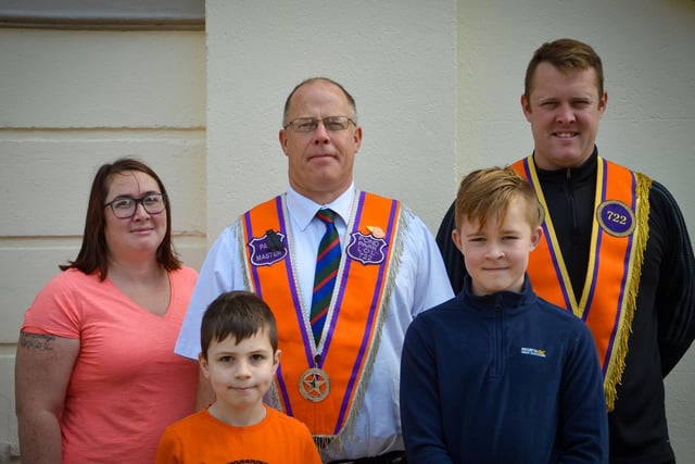 Rodney Herron with his daughter, son and grandchildren on the Twelfth day. Pic by Ronnie Beattie