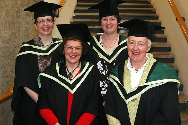 Students who collected  their certificates of Higher Education in Traditional Crafts, a the North West Regional College annual Graduation ceremony held in The Millennium Forum. From left are Christine Doherty, Margaret Hunter, Pamela Buchanan and Winifred Thompson. (0501T01)